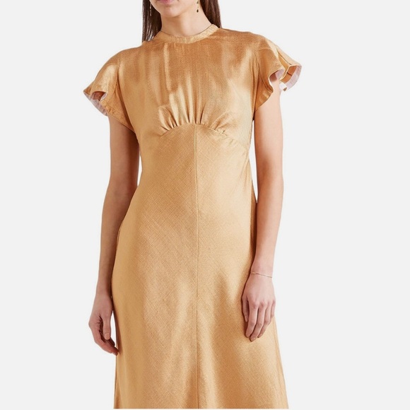 Zimmermann gold maxi dress - textured satin look flutter sleeve elegant formal 8 - Picture 2 of 14